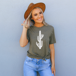 White Distressed Cactus - Screen Print Transfer Graphic Tee